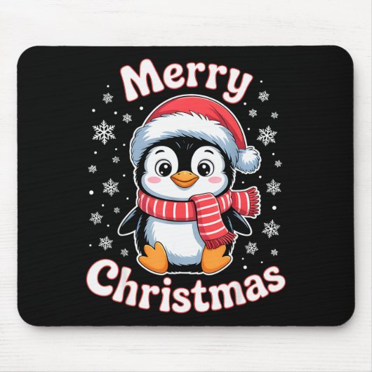 Merry Christmas Penguin Cute Santa Hat Snowflake H Mousepad (Vorne)