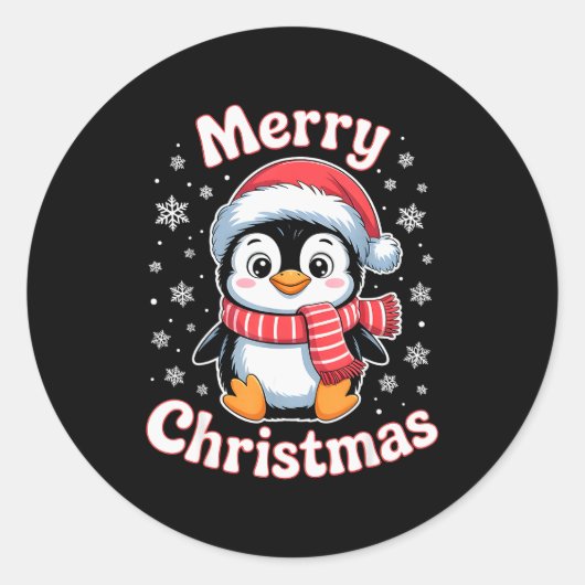 Merry Christmas Penguin Cute Santa Hat Snowflake H Runder Aufkleber (Vorderseite)
