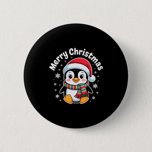 Merry Christmas Penguin Cute Santa Hat Winter Holi Button (Vorderseite)