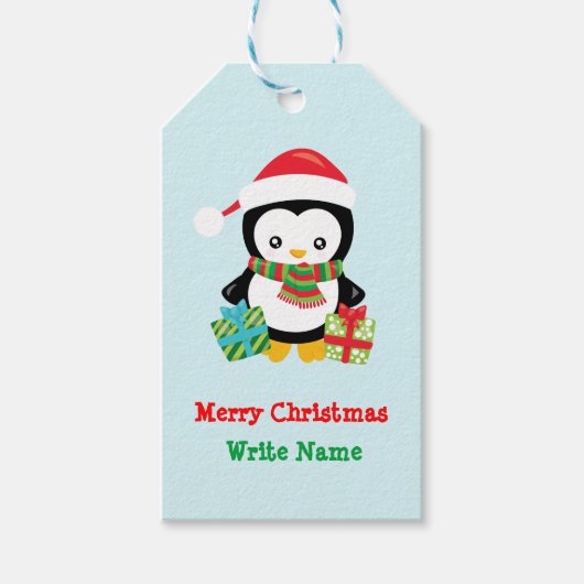 Merry Christmas Penguin Illustration Geschenkanhänger (Vorderseite)