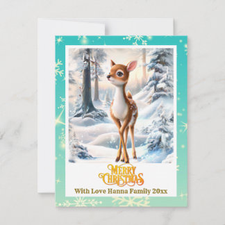 Merry Christmas Personised I Cute Baby Deer Feiertagskarte
