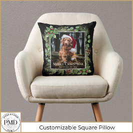 Merry Christmas Pet Photo Wreath Botanical Kissen