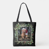 Merry Christmas Pet Photo Wreath Greenery Tasche (Rückseite)
