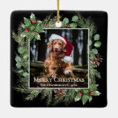 Merry Christmas Pet Photo Wreath Keramikornament (Rückseite)