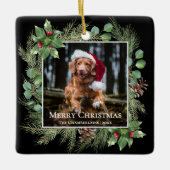 Merry Christmas Pet Photo Wreath Keramikornament (Vorderseite)