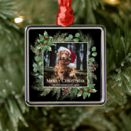 Merry Christmas Pet Photo Wreath Ornament Aus Metall