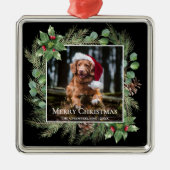 Merry Christmas Pet Photo Wreath Ornament Aus Metall (Vorne)