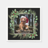 Merry Christmas Pet Photo Wreath  Serviette (Vorderseite)
