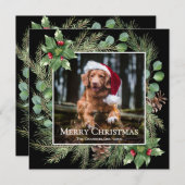 Merry Christmas Pet Photo Wreath Square Card (Vorne/Hinten)