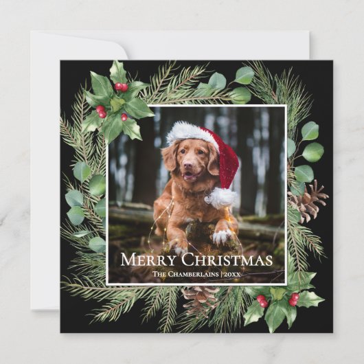 Merry Christmas Pet Photo Wreath Square Card (Vorderseite)