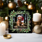 Merry Christmas Pet Photo Wreath Square Card