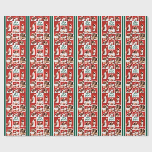 Merry Christmas Photo Collage 2025 Green Script Geschenkpapier (Flach)