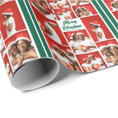 Merry Christmas Photo Collage 2025 Green Script Geschenkpapier (Rolleneckpunkt)