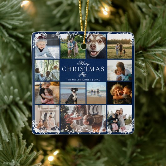 Merry Christmas Photo Collage Ceramic Ornament (Baum)