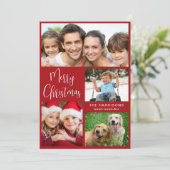 Merry Christmas Photo Collage Red Feiertagskarte (Stehend Vorderseite)