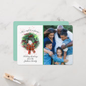 Merry Christmas Photo Custom Card With Wreath Karte (Vorderseite/Rückseite Beispiel)