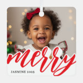 Merry Christmas Photo Holiday Ornament Aus Metall (Vorderseite)