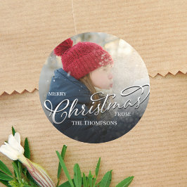 Merry Christmas Photo Script Template  Runder Aufkleber