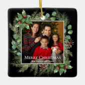 Merry Christmas Photo Wreath Botanical Keramikornament (Vorderseite)