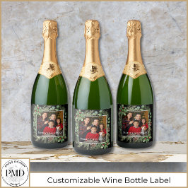 Merry Christmas Photo Wreath Botanical Schaumweinetikett