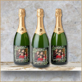 Merry Christmas Photo Wreath Botanical Schaumweinetikett