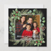 Merry Christmas Photo Wreath Botanical Square Card (Vorderseite)