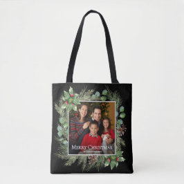 Merry Christmas Photo Wreath Holiday Tasche