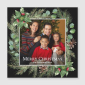 Merry Christmas Photo Wreath Magnetic Card Magnetkarte (Vorderseite)