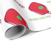 Merry Christmas Pickleball Red Paddle & Green Ball Geschenkpapier (Rolleneckpunkt)