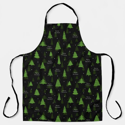 Merry Christmas Pine Tree Forest Black Xmas Schürze (Vorderseite)