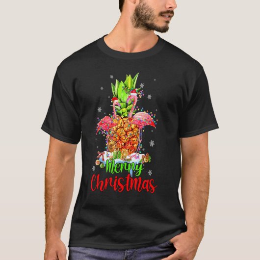 Merry Christmas Pineapple Flamingo Xmas T-Shirt (Vorderseite)