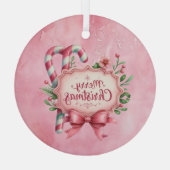 Merry Christmas Pink Candy Canes Holly Ornament Aus Glas (Rückseite)