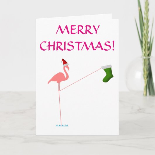 "MERRY CHRISTMAS!", Pink Flamingo Silhouette Feiertagskarte (Vorderseite)