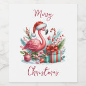 Merry Christmas Pink Flamingo Weinetikett (Einzelnes Label)