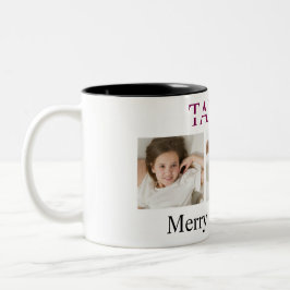 Merry Christmas Pink Mug – Own Photo And Name Zweifarbige Tasse