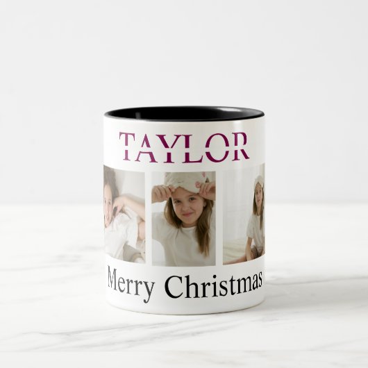 Merry Christmas Pink Mug – Own Photo And Name Zweifarbige Tasse (Mittel)