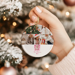 Merry Christmas Pink Nutcracker Family Photo Keramik Ornament