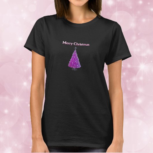 Merry Christmas Pink Silver Sparkle Like Tree T-Shirt