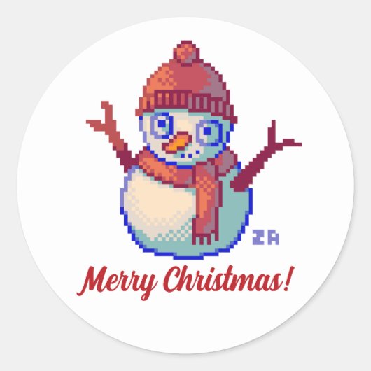 Merry Christmas, Pixel Art, pixelart, Snowman  Runder Aufkleber (Vorderseite)