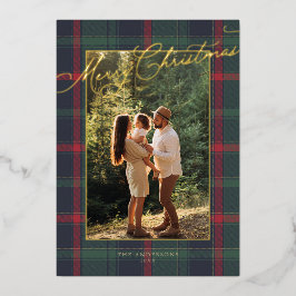 Merry Christmas Plaid Foil Family Photo Holiday Folieneinladung