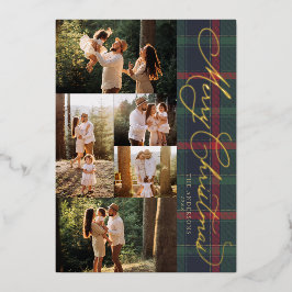 Merry Christmas Plaid Foil Family Photo Holiday Folieneinladung