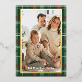 Merry Christmas Plaid Foil Photo Collage Christmas Folien Feiertagskarte