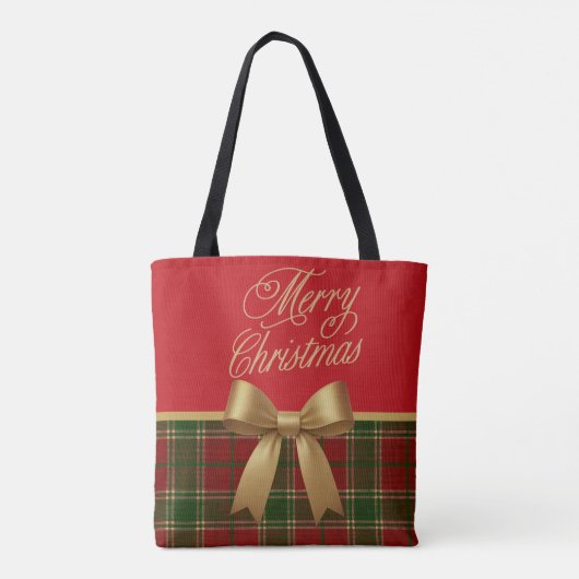 Merry Christmas Plaid Gift Tote Bag Tasche (Rückseite)
