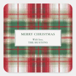 Merry Christmas Plaid Holiday Quadratischer Aufkleber