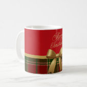 Merry Christmas Plaid Mug with Gold Bow Kaffeetasse (Vorderseite Links)