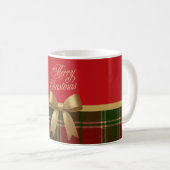 Merry Christmas Plaid Mug with Gold Bow Kaffeetasse (VorderseiteRechts)