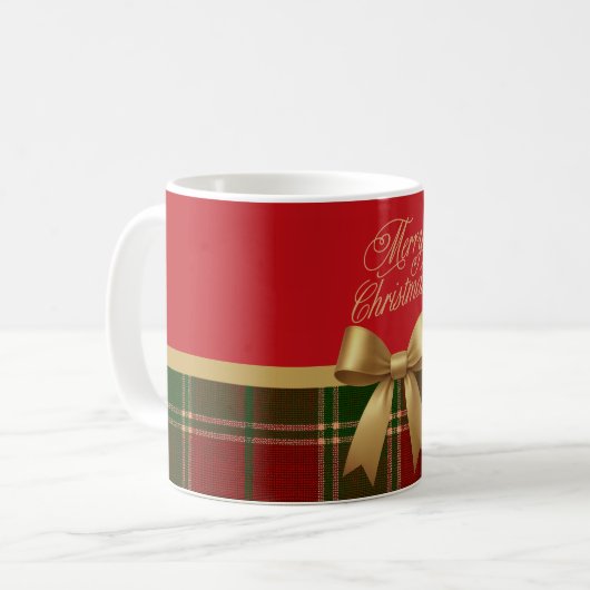 Merry Christmas Plaid Mug with Gold Bow Kaffeetasse (Vorderseite Links)