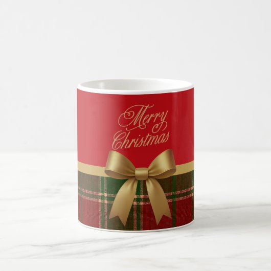 Merry Christmas Plaid Mug with Gold Bow Kaffeetasse (Mittel)