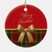 Merry Christmas Plaid Ornament with Gold Bow (Hinten)