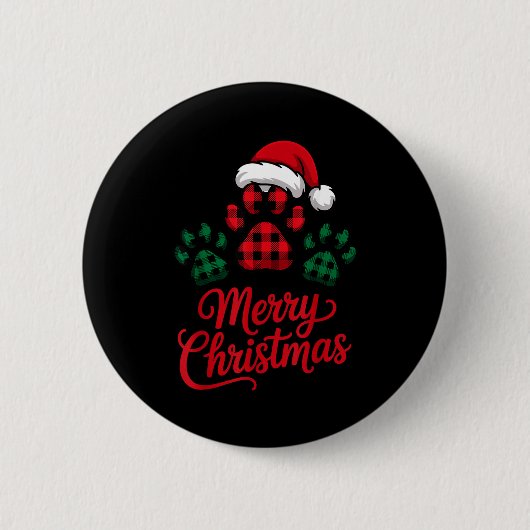 Merry Christmas Plaid Paw Pet Owners Holiday Dog L Button (Vorderseite)